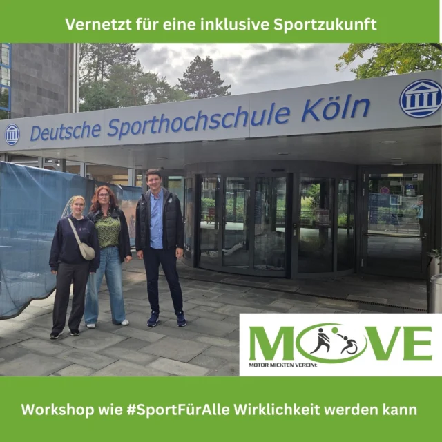 🌟 Impulse für Sport & Inklusion 🌟

Am 12. September 2025 haben wir am Workshop „Die Stadt, der Sport und der Rand“ an der Deutschen Sporthochschule Köln teilgenommen. 💡⚽🤝

Gemeinsam mit Fachleuten aus Politik, Verwaltung, Sport und Zivilgesellschaft haben wir über inklusive, kommunale Sportpolitik diskutiert, internationale Good-Practice-Beispiele kennengelernt und uns mit anderen Engagierten vernetzt. 🌍✨

Wir nehmen viele neue Impulse mit, um unser Motto „Sport für alle“ noch stärker in Dresden umzusetzen und unsere inklusiven Angebote weiter auszubauen. 💙💪

#ImpulseFürSport #InklusionImSport #SportFürAlle #MotorMickten #MOVE #Vernetzung