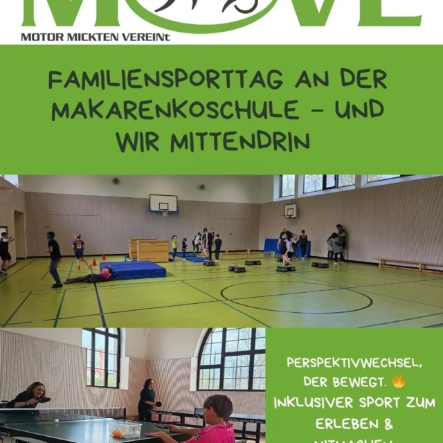 Mehr als nur Sport – Perspektivwechsel pur! 🔥

Familiensporttag an der Makarenkoschule – und wir mittendrin!

Inklusiver Sport zum Anfassen, Ausprobieren und Mitmachen: Goalball, Tischtennis – und vor allem jede Menge neue Perspektiven.

Wie fühlt es sich an, im Rollstuhl Tischtennis zu spielen? Oder Fußball, ohne etwas zu sehen? Genau das konnten die Kids selbst erleben. Spoiler: herausfordernd – aber richtig stark. 💯

Solche Momente zeigen, worum’s wirklich geht: Verständnis, Respekt und gemeinsam aktiv sein.

Ein großes Dankeschön an unsere Übungsleitungen, die diesen Tag unterstützt haben!

#Inklusion #SportFürAlle #Makarenkoschule #Familiensporttag #MOVE